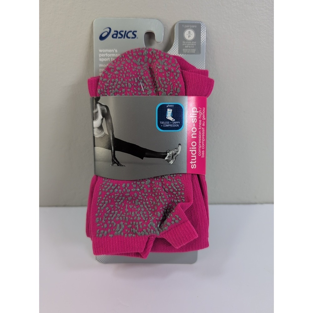 Pink‎ & Grey New ASICS Studio No-Slip Compression Knee High Training Socks - Picture 2 of 4